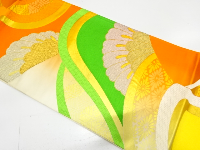 JAPANESE KIMONO / ANTIQUE FUKURO OBI / SILK / WOVEN KIKU